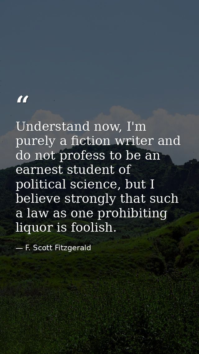 Understand now, I'm purely a fiction writer and do not profess to be an earnest student of political science, but I beli — F. Scott Fitzgerald