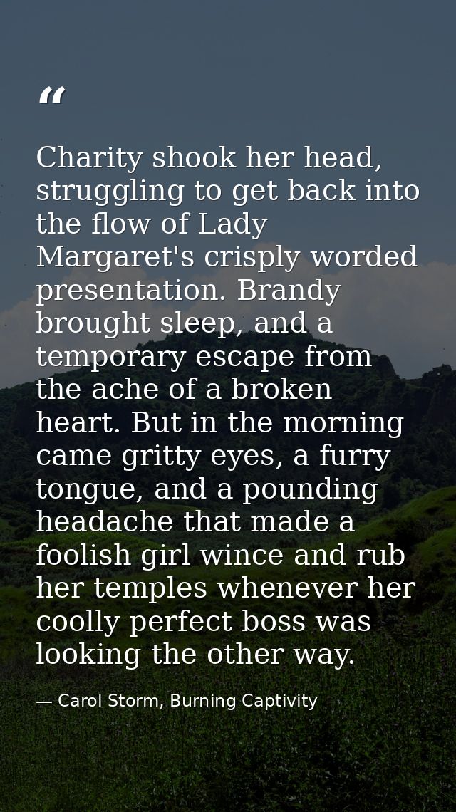 Charity shook her head, struggling to get back into the flow of Lady Margaret's crisply worded presentation. Brandy brou — Carol Storm, Burning Captivity