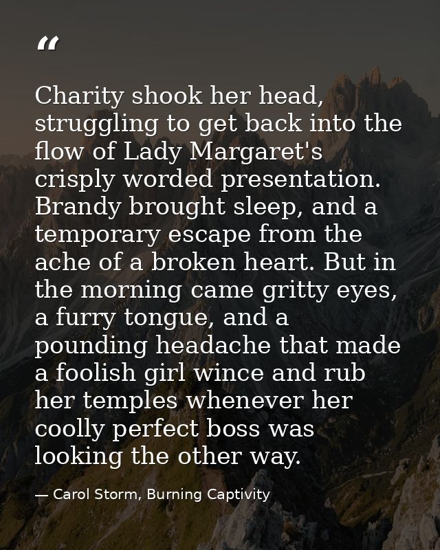 Charity shook her head, struggling to get back into the flow of Lady Margaret's crisply worded presentation. Brandy brou — Carol Storm, Burning Captivity