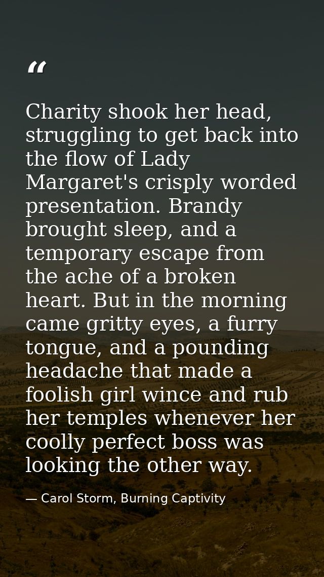 Charity shook her head, struggling to get back into the flow of Lady Margaret's crisply worded presentation. Brandy brou — Carol Storm, Burning Captivity