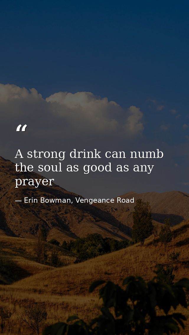 A strong drink can numb the soul as good as any prayer — Erin Bowman, Vengeance Road