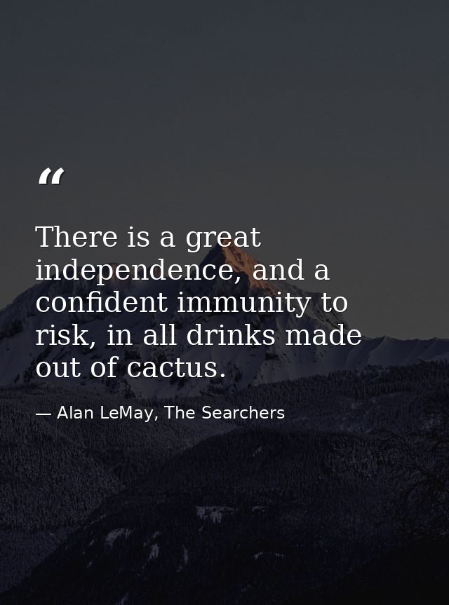 There is a great independence, and a confident immunity to risk, in all drinks made out of cactus. — Alan LeMay, The Searchers