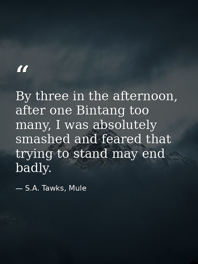 By three in the afternoon, after one Bintang too many, I was absolutely smashed and feared that trying to stand may end  — S.A. Tawks, Mule