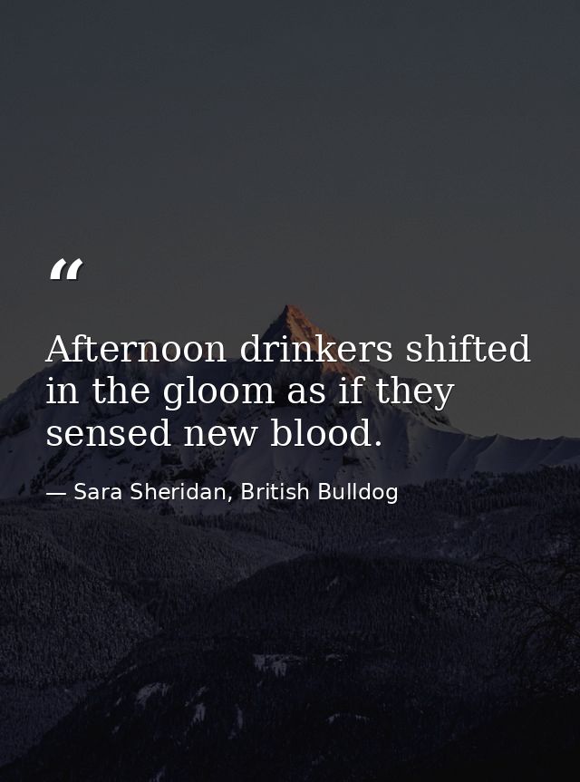 Afternoon drinkers shifted in the gloom as if they sensed new blood. — Sara Sheridan, British Bulldog
