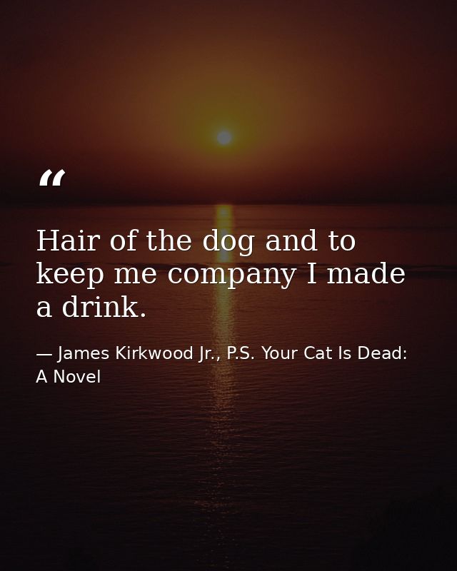 Hair of the dog and to keep me company I made a drink. — James Kirkwood Jr., P.S. Your Cat Is Dead: A Novel