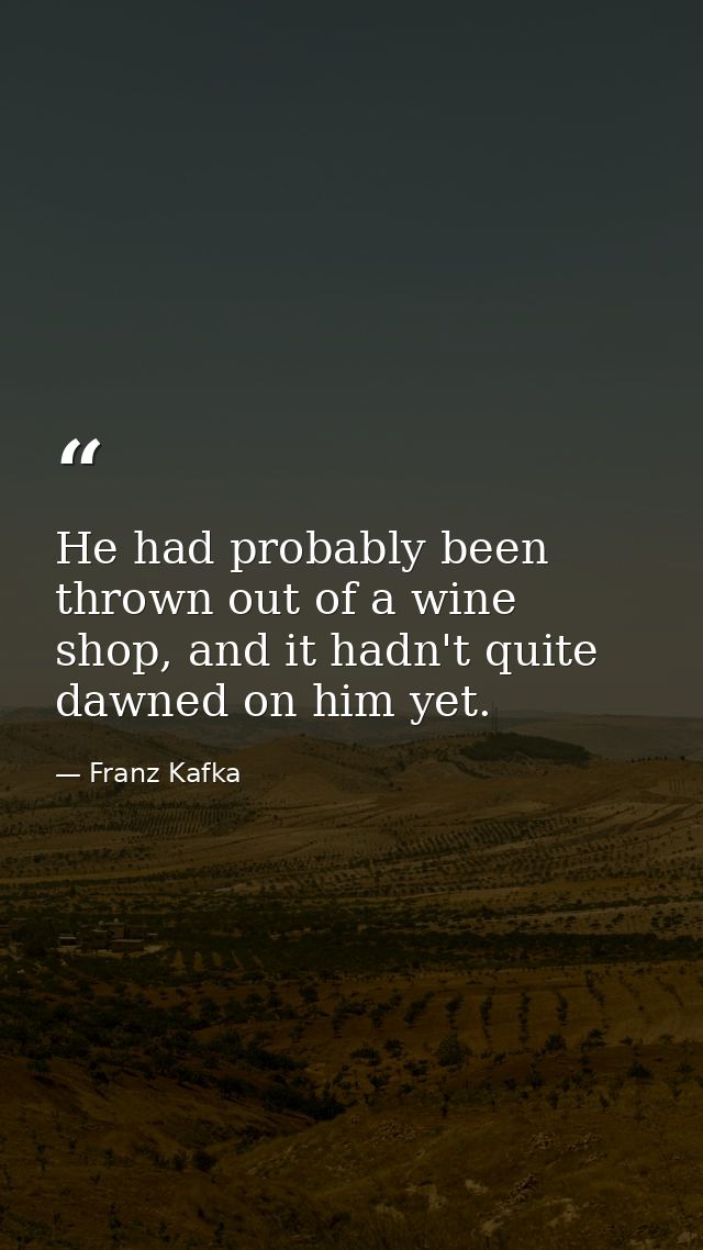 He had probably been thrown out of a wine shop, and it hadn't quite dawned on him yet. — Franz Kafka