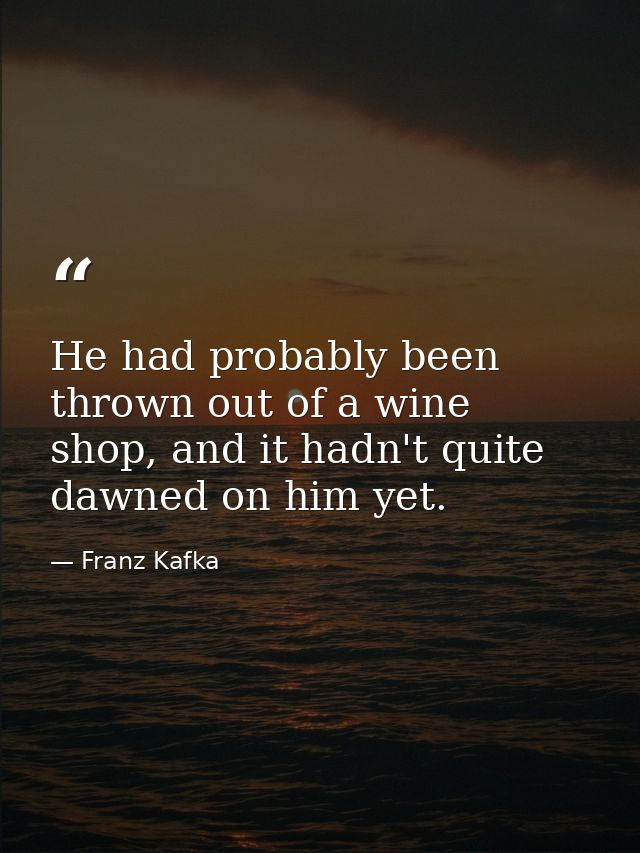 He had probably been thrown out of a wine shop, and it hadn't quite dawned on him yet. — Franz Kafka
