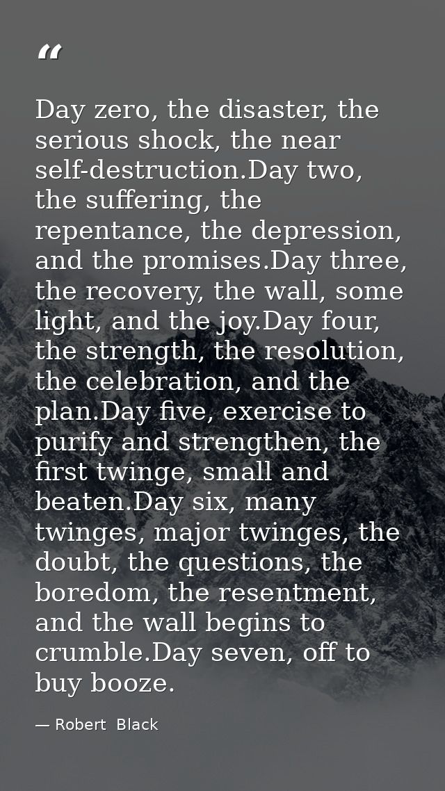 Day zero, the disaster, the serious shock, the near self-destruction.Day two, the suffering, the repentance, the depress — Robert  Black