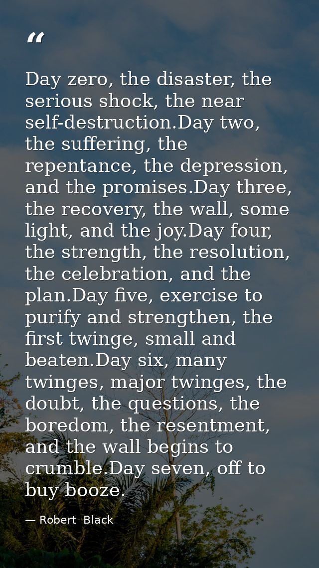Day zero, the disaster, the serious shock, the near self-destruction.Day two, the suffering, the repentance, the depress — Robert  Black