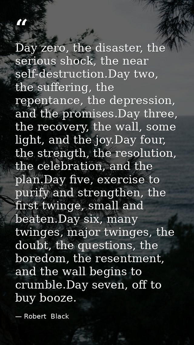 Day zero, the disaster, the serious shock, the near self-destruction.Day two, the suffering, the repentance, the depress — Robert  Black