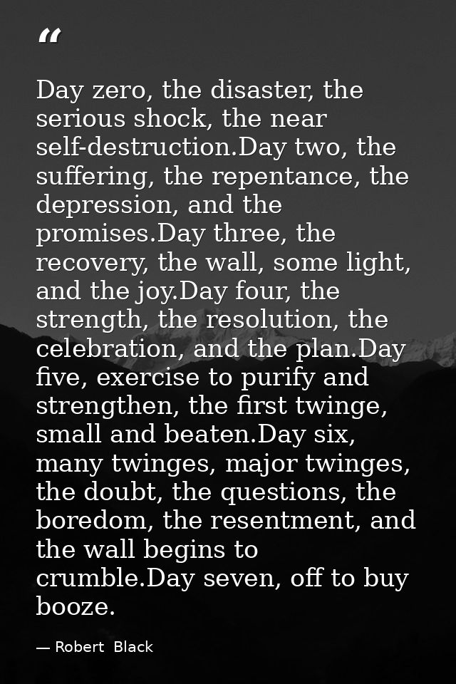 Day zero, the disaster, the serious shock, the near self-destruction.Day two, the suffering, the repentance, the depress — Robert  Black