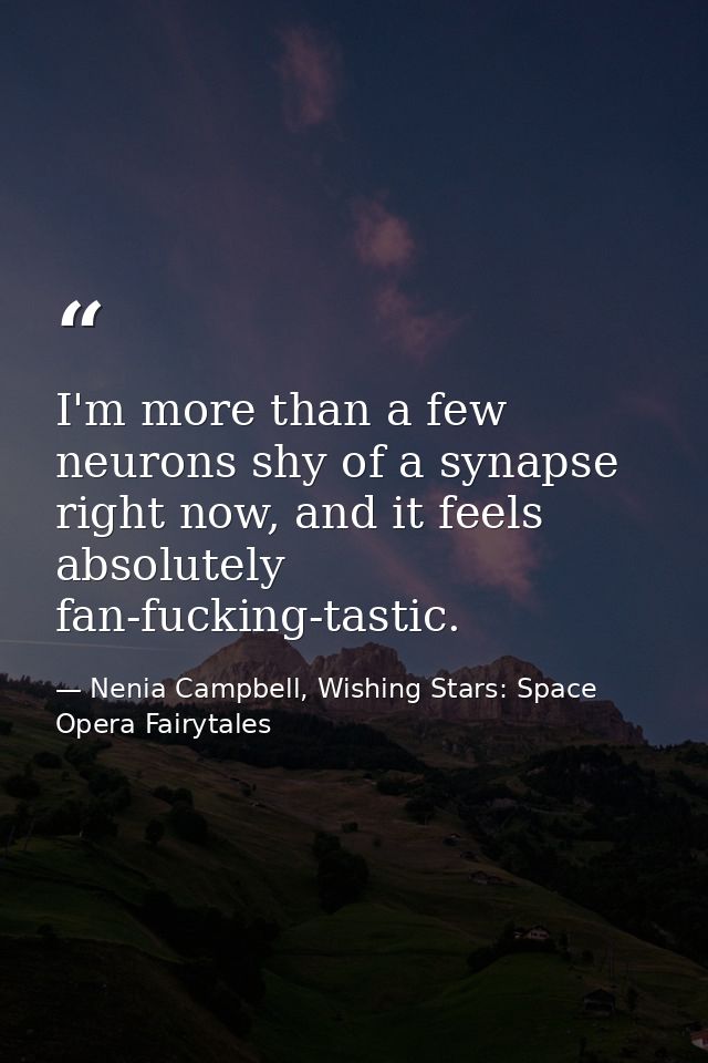 I'm more than a few neurons shy of a synapse right now, and it feels absolutely fan-fucking-tastic. — Nenia Campbell, Wishing Stars: Space Opera Fairytales
