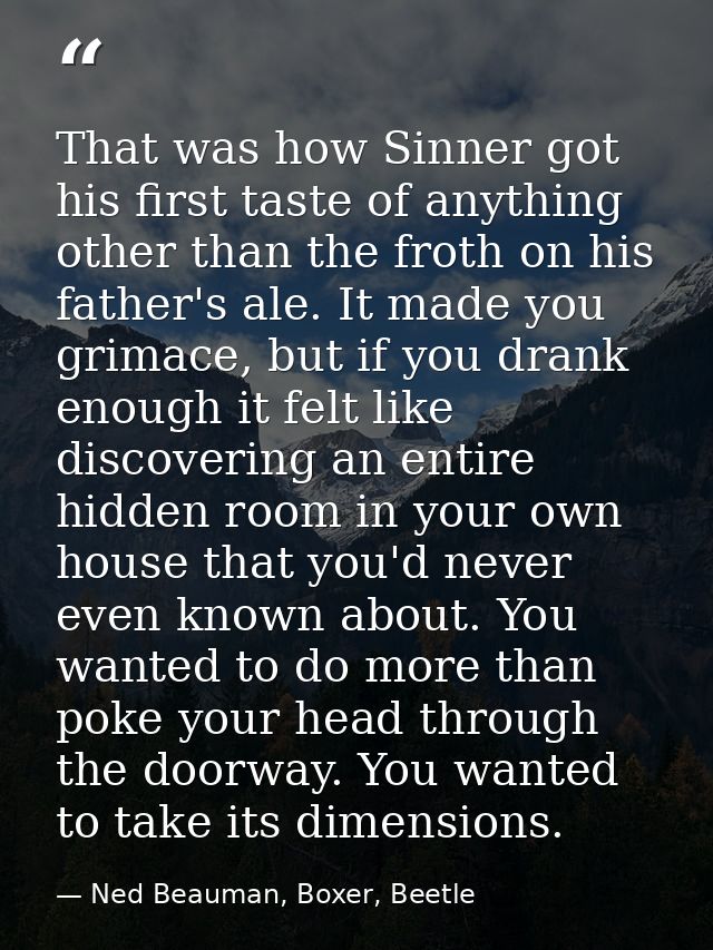 That was how Sinner got his first taste of anything other than the froth on his father's ale. It made you grimace, but i — Ned Beauman, Boxer, Beetle