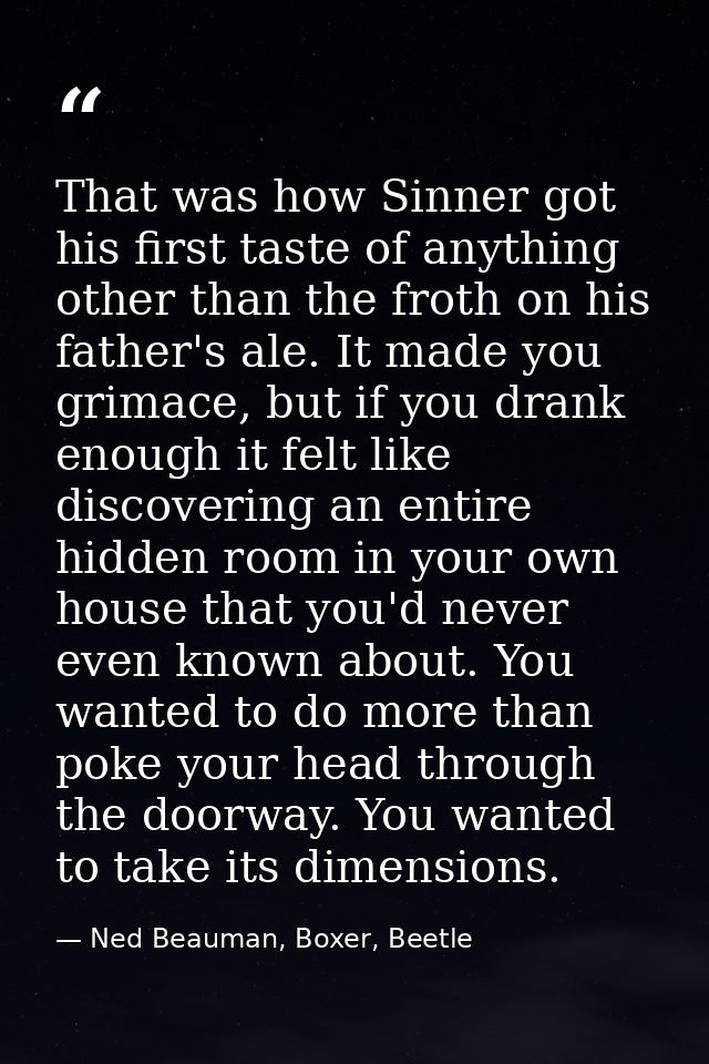 That was how Sinner got his first taste of anything other than the froth on his father's ale. It made you grimace, but i — Ned Beauman, Boxer, Beetle