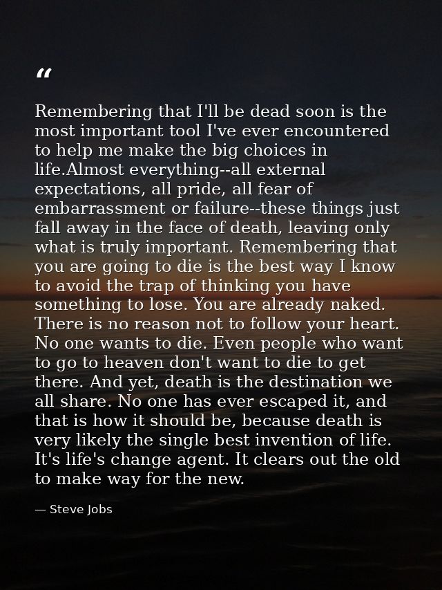 Remembering that I'll be dead soon is the most important tool I've ever encountered to help me make the big choices in l — Steve Jobs