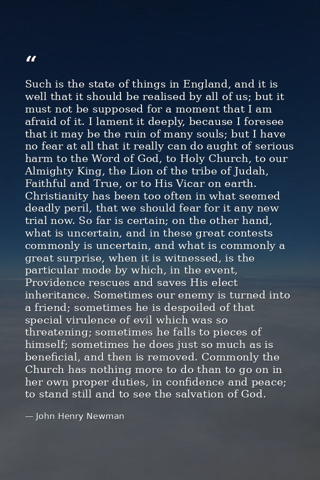 Such is the state of things in England, and it is well that it should be realised by all of us; but it must not be suppo — John Henry Newman