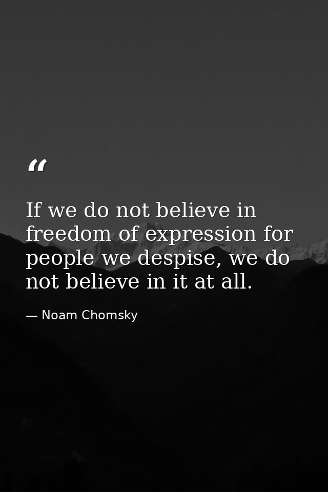 If we do not believe in freedom of expression for people we despise, we do not believe in it at all. — Noam Chomsky