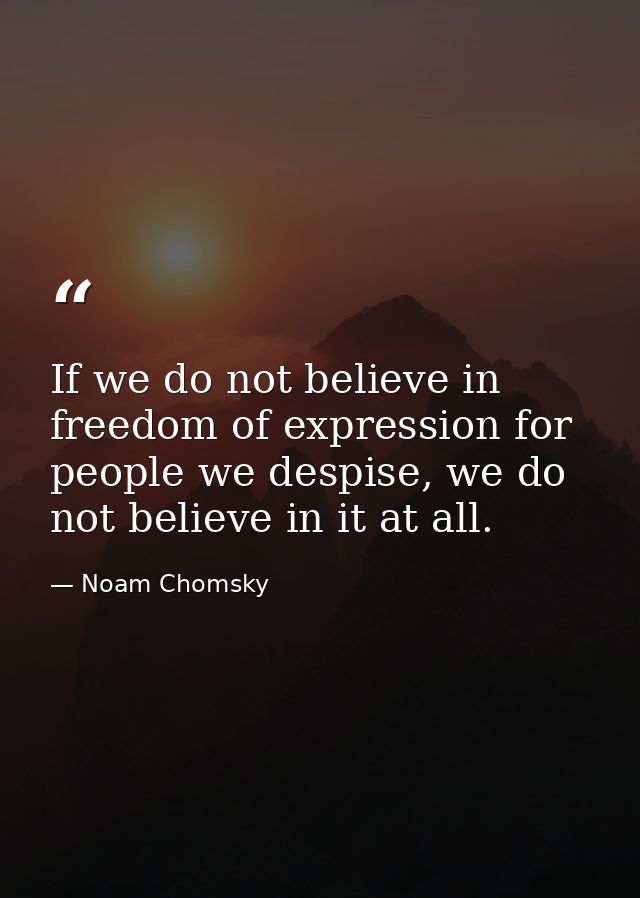 If we do not believe in freedom of expression for people we despise, we do not believe in it at all. — Noam Chomsky
