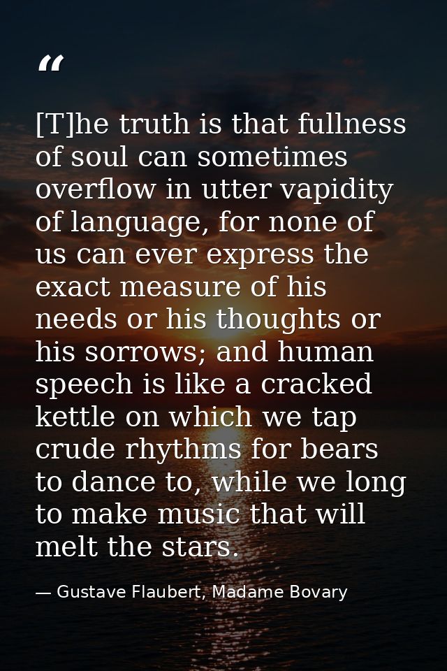 [T]he truth is that fullness of soul can sometimes overflow in utter vapidity of language, for none of us can ever expre — Gustave Flaubert, Madame Bovary
