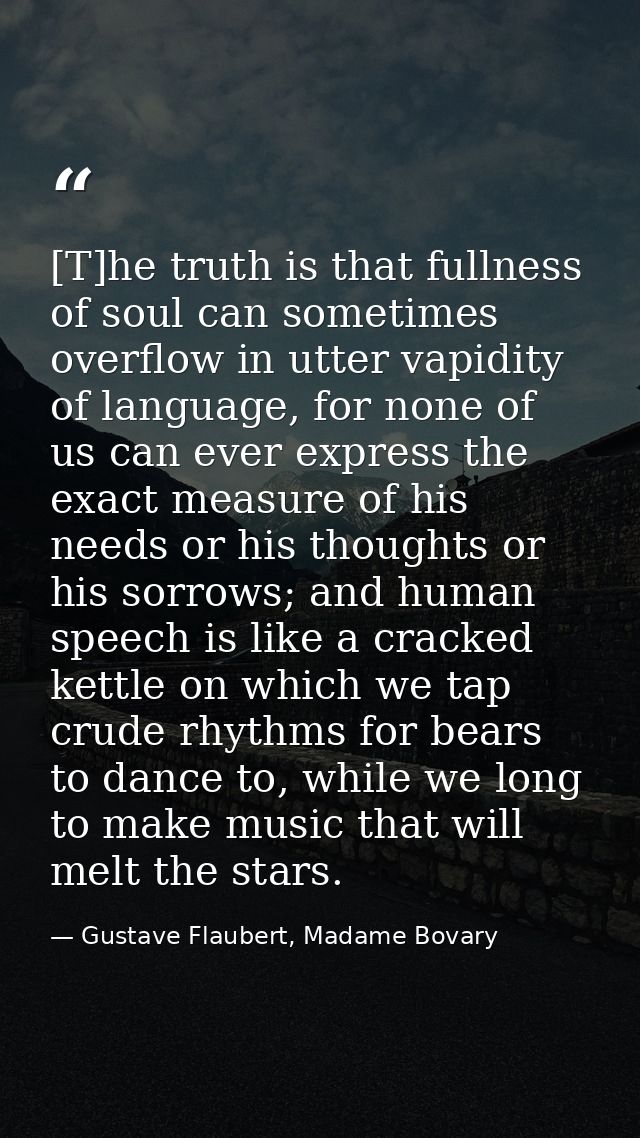 [T]he truth is that fullness of soul can sometimes overflow in utter vapidity of language, for none of us can ever expre — Gustave Flaubert, Madame Bovary