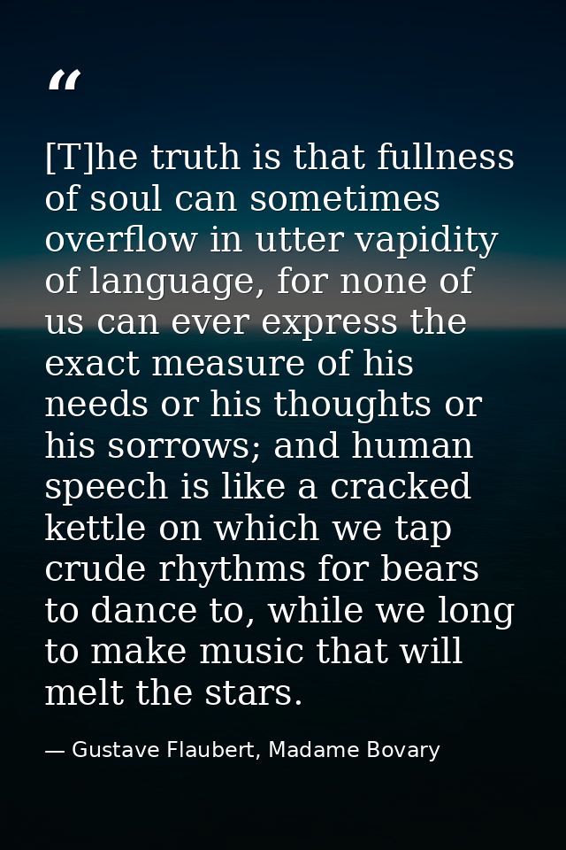 [T]he truth is that fullness of soul can sometimes overflow in utter vapidity of language, for none of us can ever expre — Gustave Flaubert, Madame Bovary