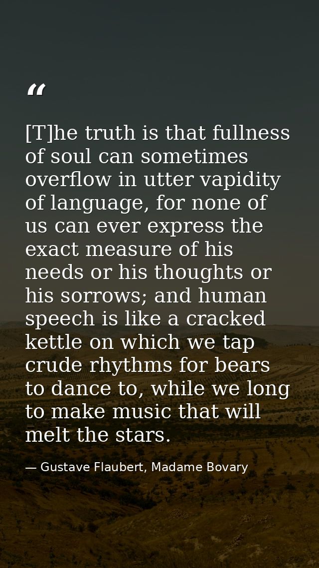 [T]he truth is that fullness of soul can sometimes overflow in utter vapidity of language, for none of us can ever expre — Gustave Flaubert, Madame Bovary