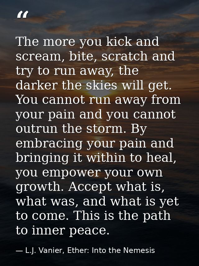 The more you kick and scream, bite, scratch and try to run away, the darker the skies will get. You cannot run away from — L.J. Vanier, Ether: Into the Nemesis
