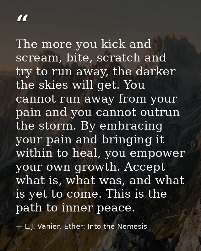 The more you kick and scream, bite, scratch and try to run away, the darker the skies will get. You cannot run away from — L.J. Vanier, Ether: Into the Nemesis