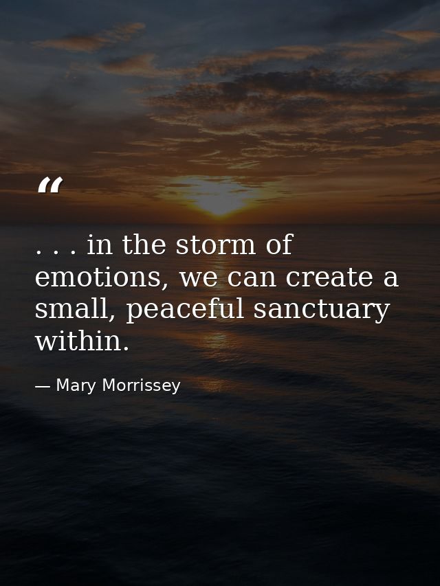 . . . in the storm of emotions, we can create a small, peaceful sanctuary within. — Mary Morrissey