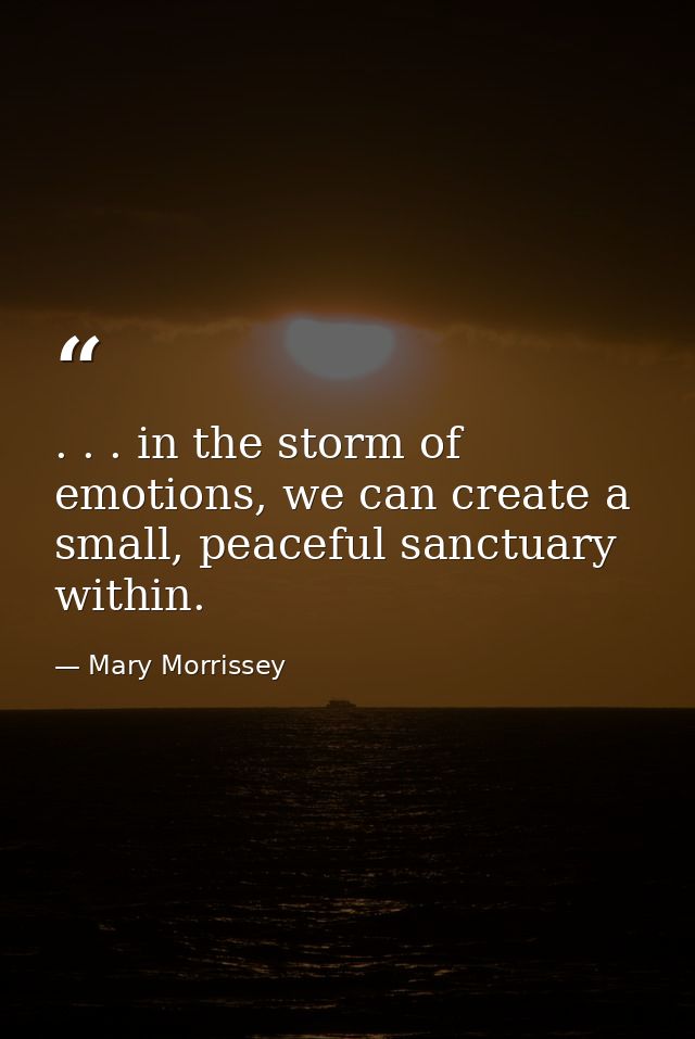 . . . in the storm of emotions, we can create a small, peaceful sanctuary within. — Mary Morrissey