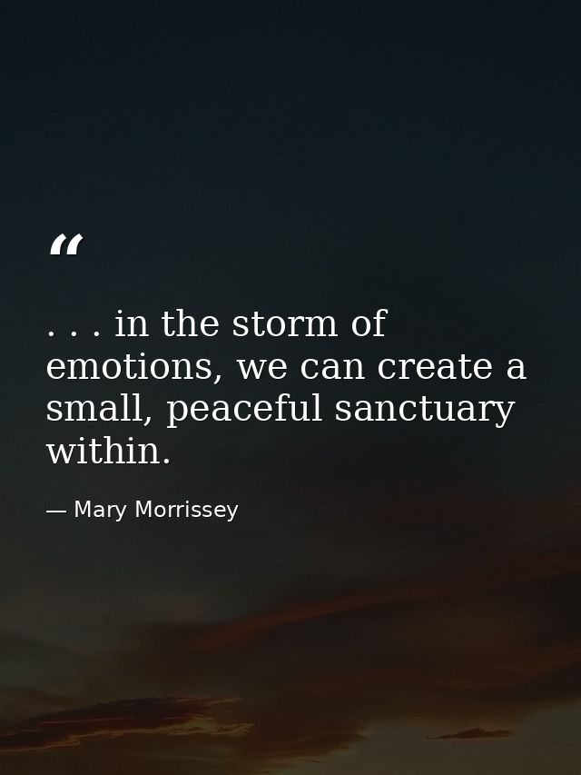 . . . in the storm of emotions, we can create a small, peaceful sanctuary within. — Mary Morrissey