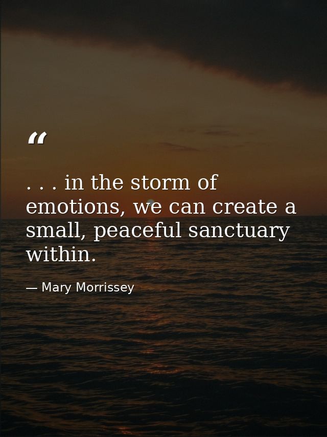 . . . in the storm of emotions, we can create a small, peaceful sanctuary within. — Mary Morrissey