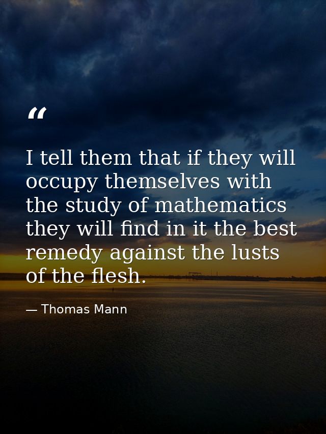 I tell them that if they will occupy themselves with the study of mathematics they will find in it the best remedy again — Thomas Mann