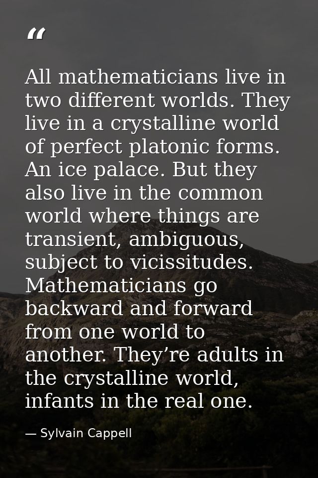 All mathematicians live in two different worlds. They live in a crystalline world of perfect platonic forms. An ice pala — Sylvain Cappell