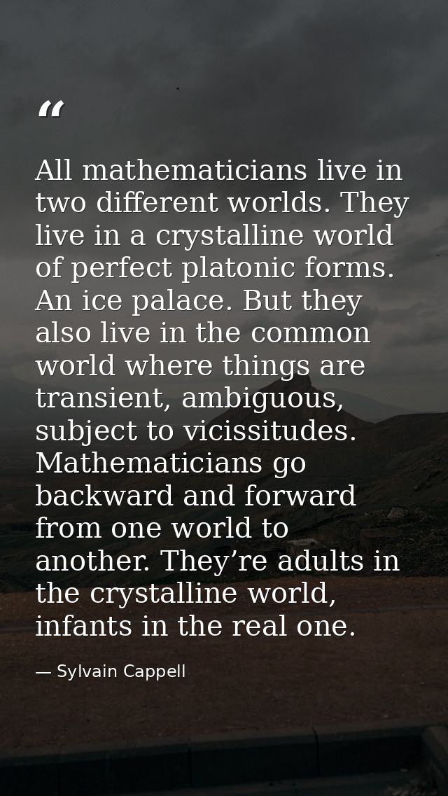 All mathematicians live in two different worlds. They live in a crystalline world of perfect platonic forms. An ice pala — Sylvain Cappell