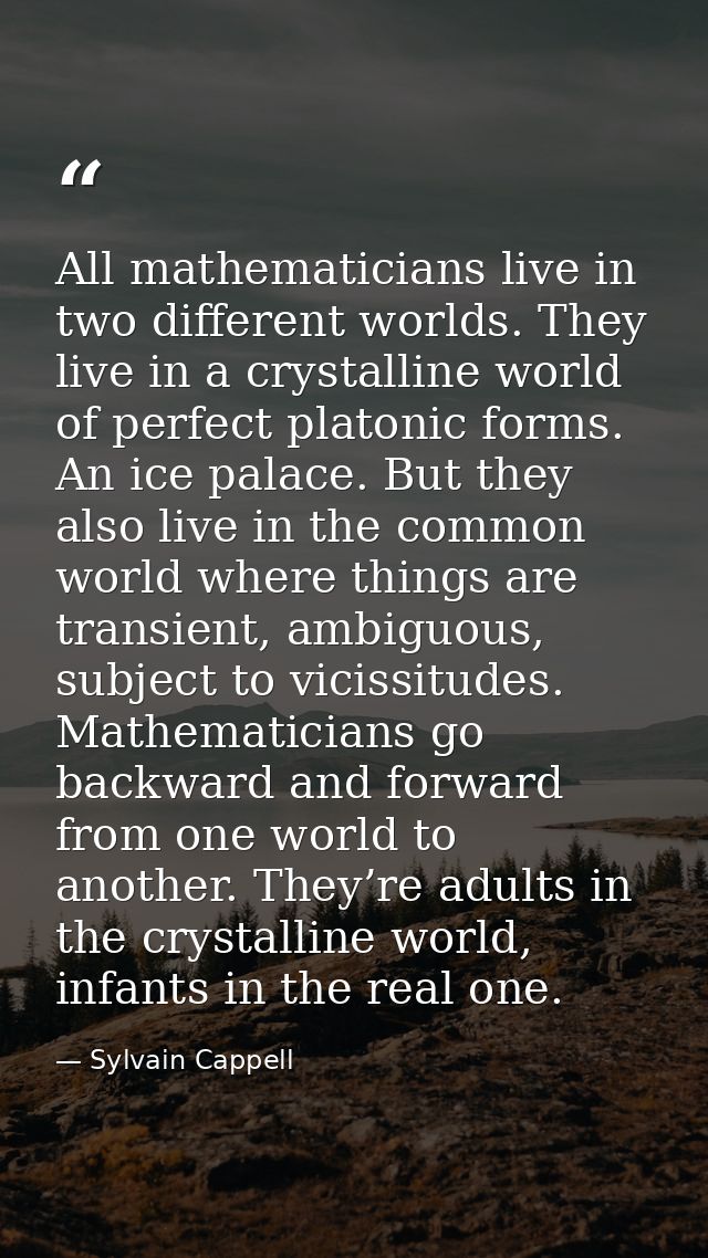 All mathematicians live in two different worlds. They live in a crystalline world of perfect platonic forms. An ice pala — Sylvain Cappell