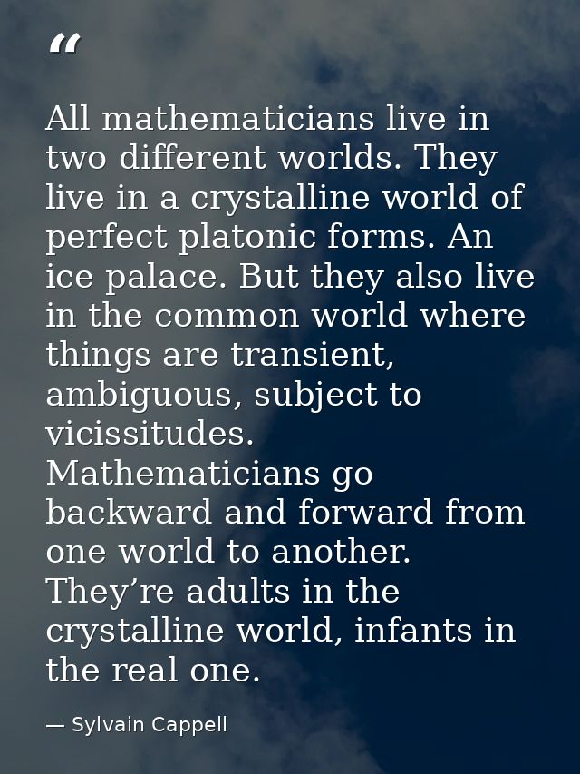 All mathematicians live in two different worlds. They live in a crystalline world of perfect platonic forms. An ice pala — Sylvain Cappell