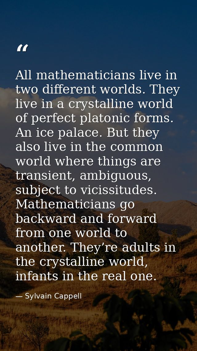 All mathematicians live in two different worlds. They live in a crystalline world of perfect platonic forms. An ice pala — Sylvain Cappell