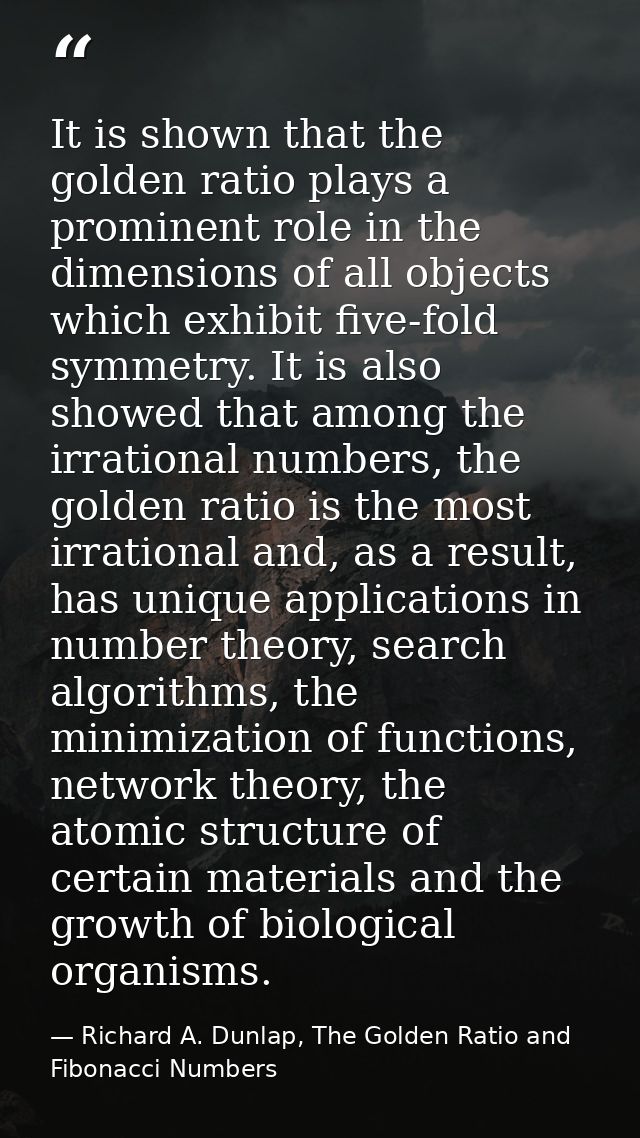 It is shown that the golden ratio plays a prominent role in the dimensions of all objects which exhibit five-fold symmet — Richard A. Dunlap, The Golden Ratio and Fibonacci Numbers