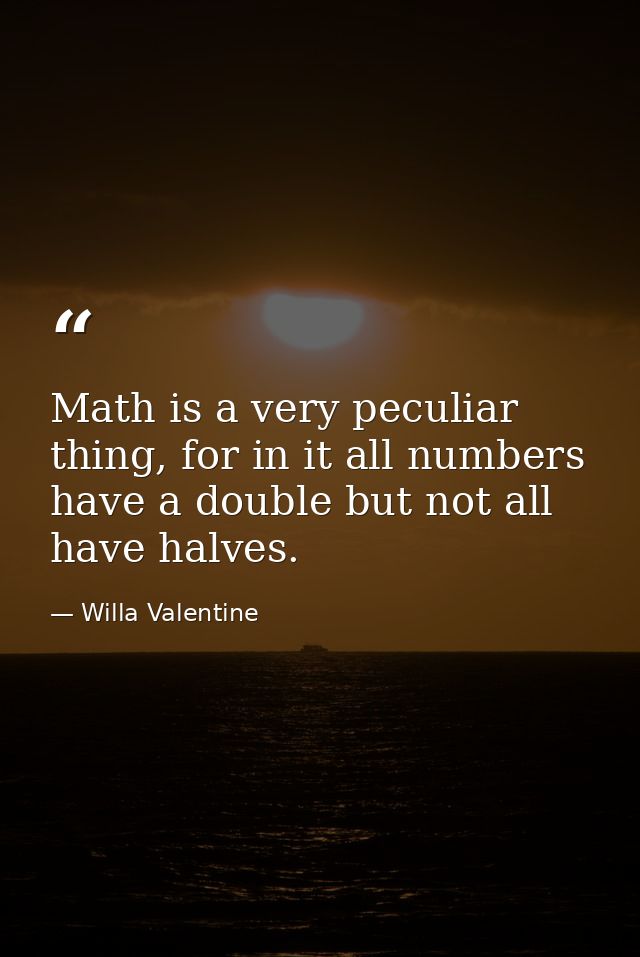 Math is a very peculiar thing, for in it all numbers have a double but not all have halves. — Willa Valentine