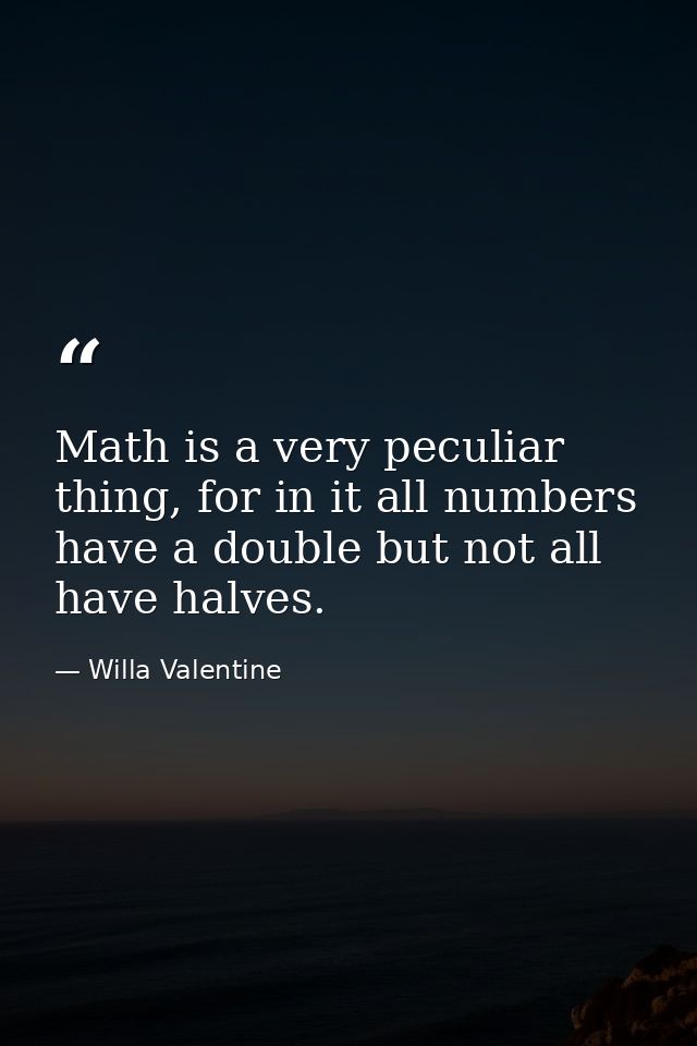 Math is a very peculiar thing, for in it all numbers have a double but not all have halves. — Willa Valentine