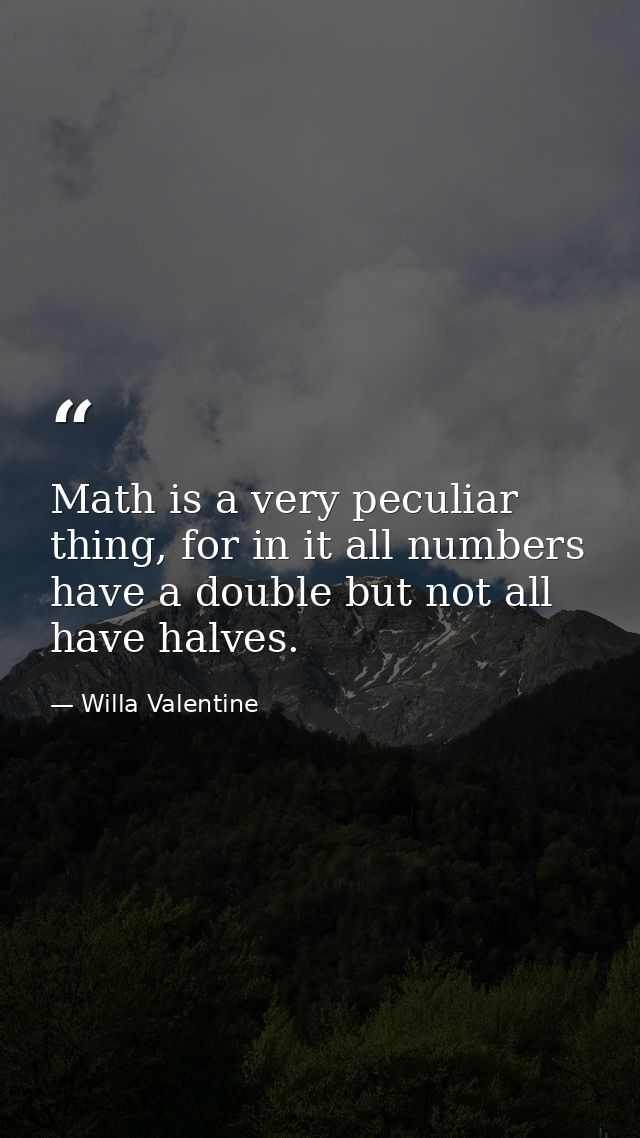 Math is a very peculiar thing, for in it all numbers have a double but not all have halves. — Willa Valentine