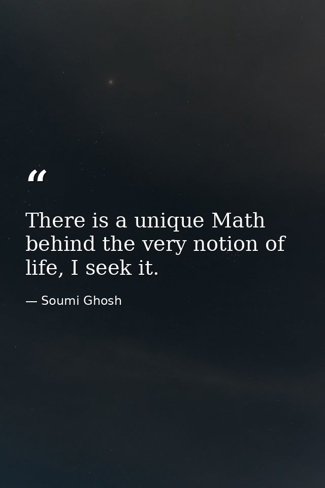There is a unique Math behind the very notion of life, I seek it. — Soumi Ghosh