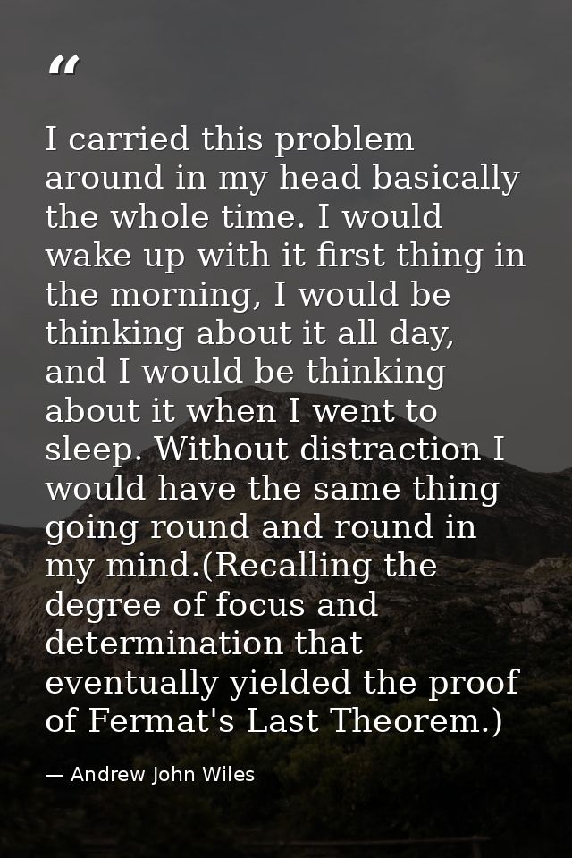 I carried this problem around in my head basically the whole time. I would wake up with it first thing in the morning, I — Andrew John Wiles
