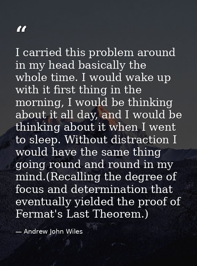 I carried this problem around in my head basically the whole time. I would wake up with it first thing in the morning, I — Andrew John Wiles