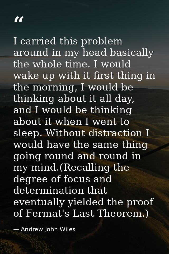 I carried this problem around in my head basically the whole time. I would wake up with it first thing in the morning, I — Andrew John Wiles