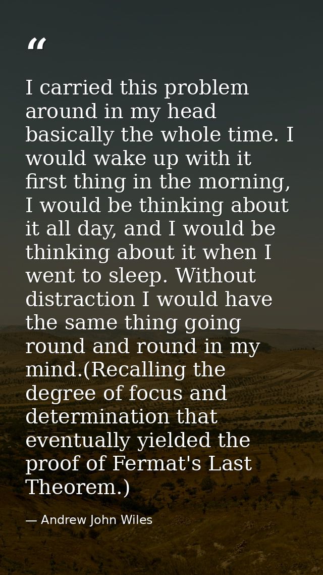 I carried this problem around in my head basically the whole time. I would wake up with it first thing in the morning, I — Andrew John Wiles