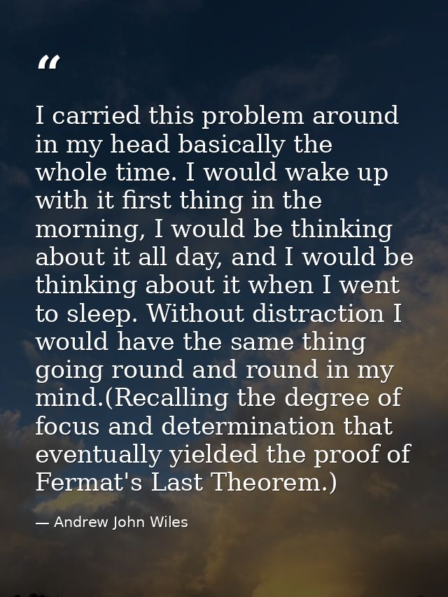I carried this problem around in my head basically the whole time. I would wake up with it first thing in the morning, I — Andrew John Wiles