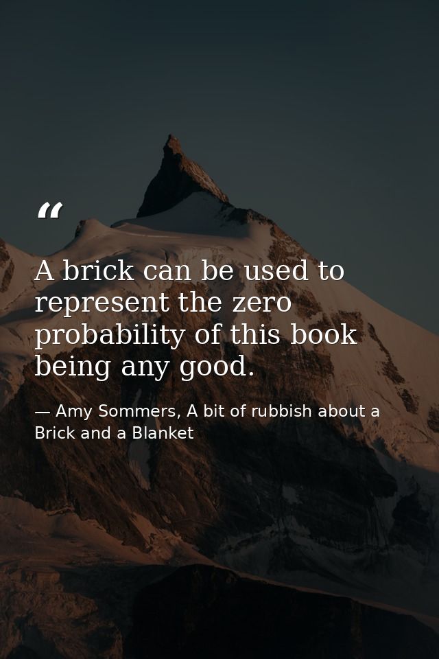A brick can be used to represent the zero probability of this book being any good. — Amy Sommers, A bit of rubbish about a Brick and a Blanket