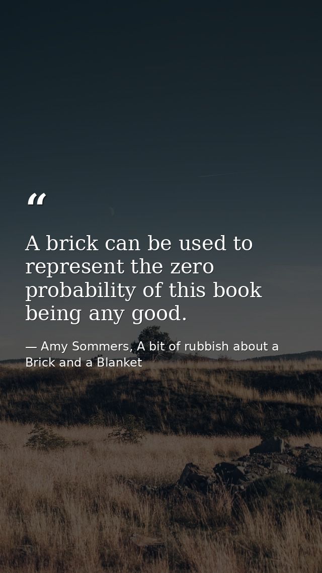 A brick can be used to represent the zero probability of this book being any good. — Amy Sommers, A bit of rubbish about a Brick and a Blanket